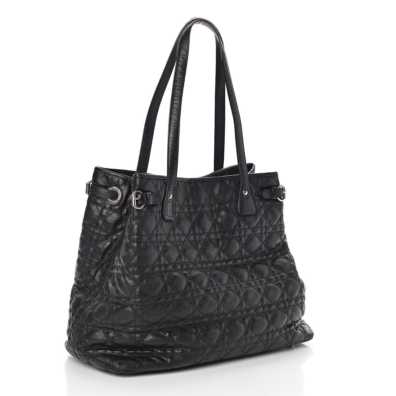 Christian Dior Coated Canvas Cannage Medium Panarea Tote Black 3 of 19