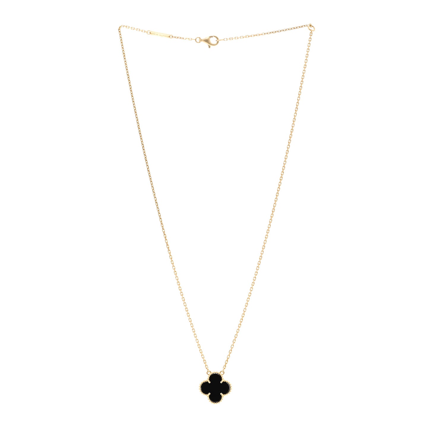 18K Yellow Gold Black Onyx Vintage Alhambra Pendant Necklace