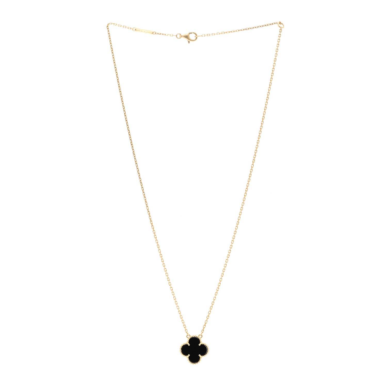 Van Cleef & Arpels 18K Yellow Gold Black Onyx Vintage Alhambra Pendant Necklace 3 of 5