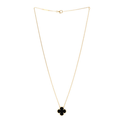 Van Cleef & Arpels 18K Yellow Gold Black Onyx Vintage Alhambra Pendant Necklace 3 of 5