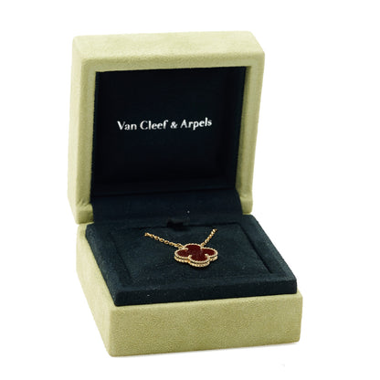 Van Cleef & Arpels 18K Yellow Gold Carnelian Vintage Alhambra Pendant Necklace 7 of 7