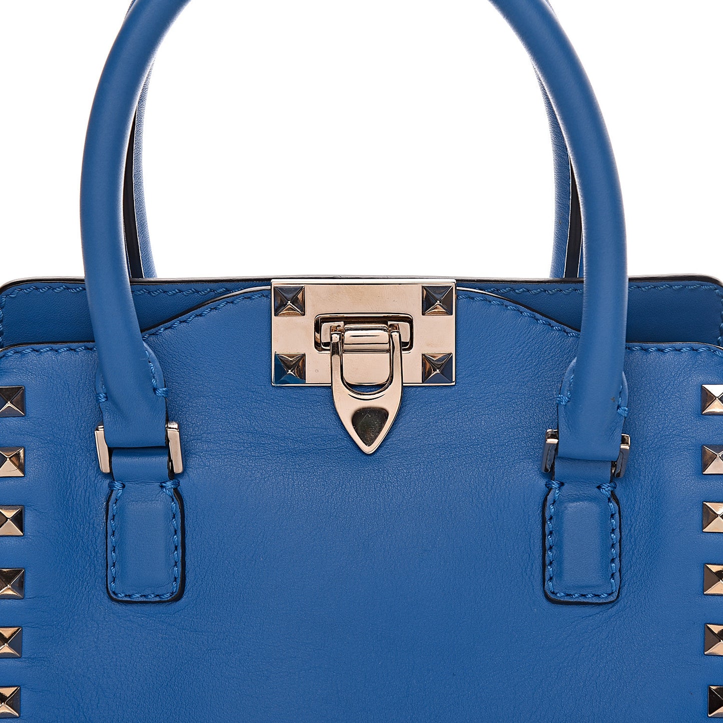 Vitello Mini Rockstud Double Handle Tote Light Sapphire