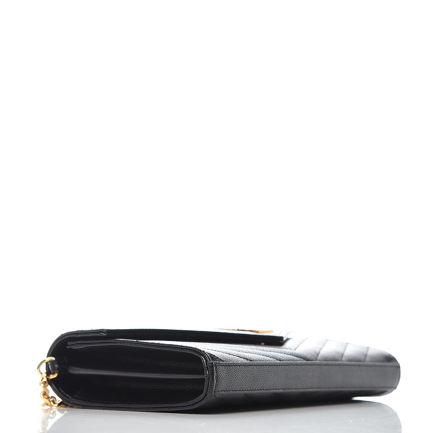 Saint Laurent Grain De Poudre Matelasse Chevron Monogram Chain Wallet Black 4 of 9