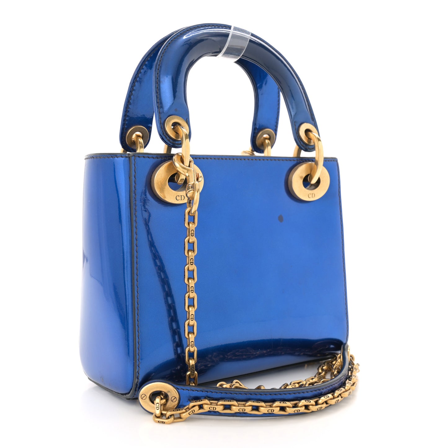 Metallic Glazed Calfskin Mini Lady Dior Blue