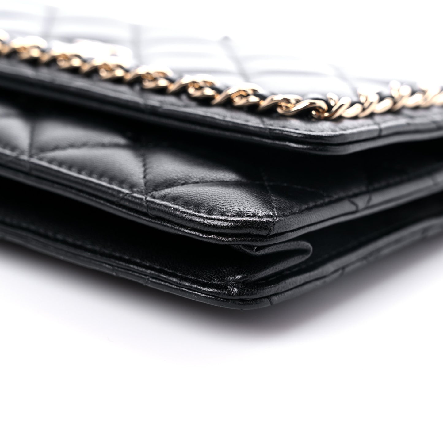 Lambskin Quilted Chain Around Wallet On Chain WOC Black