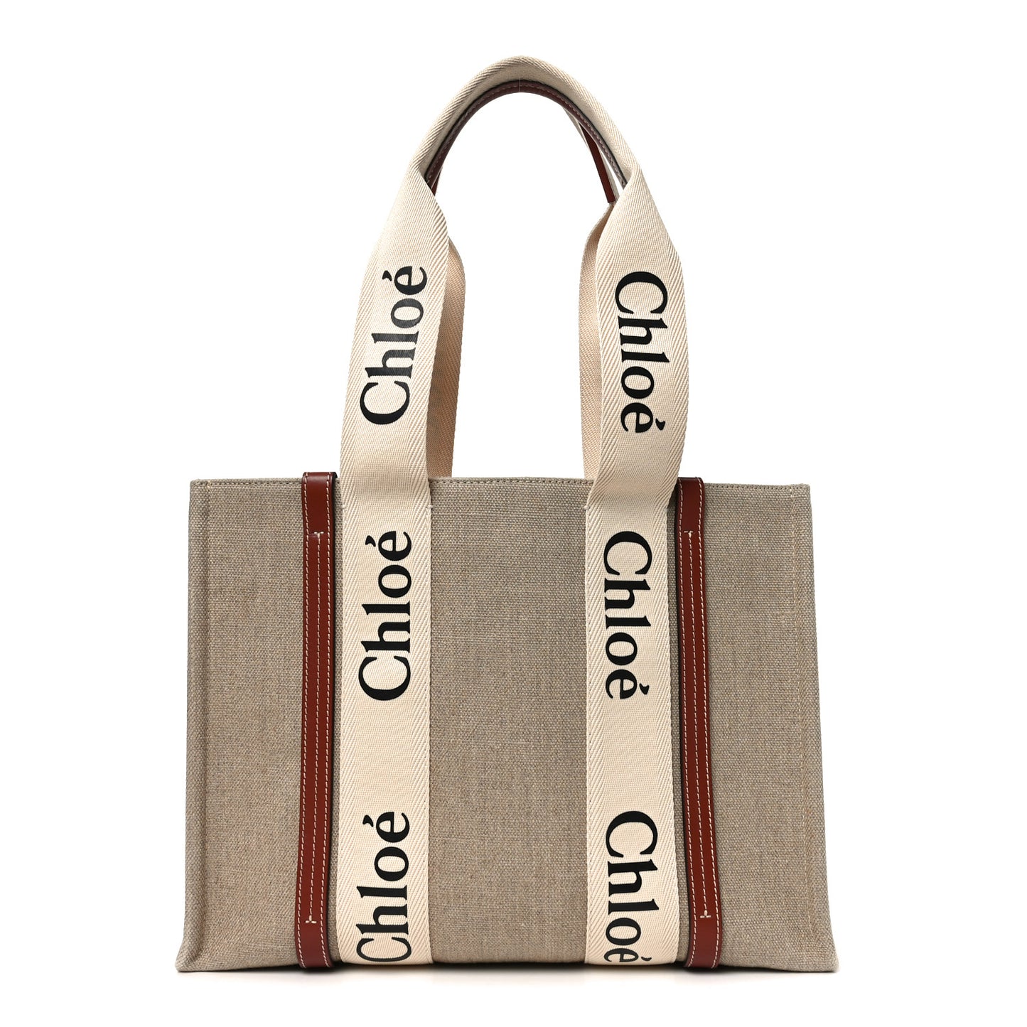 Cotton Calfskin Medium Woody Ribbon Tote White Brown