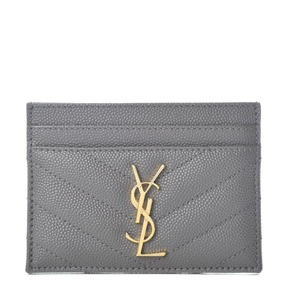 Saint Laurent Grain De Poudre Matelasse Chevron Monogram Credit Card Case Earth 1 of 7