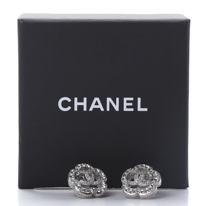 Chanel Crystal Coco Flapper Camellia CC Stud Earrings Silver 5 of 5