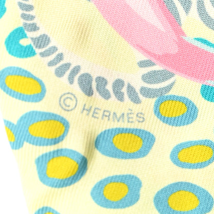 Hermes Silk Under The Waves Twilly Vert D Eau Jaune Soufre Rose 3 of 4
