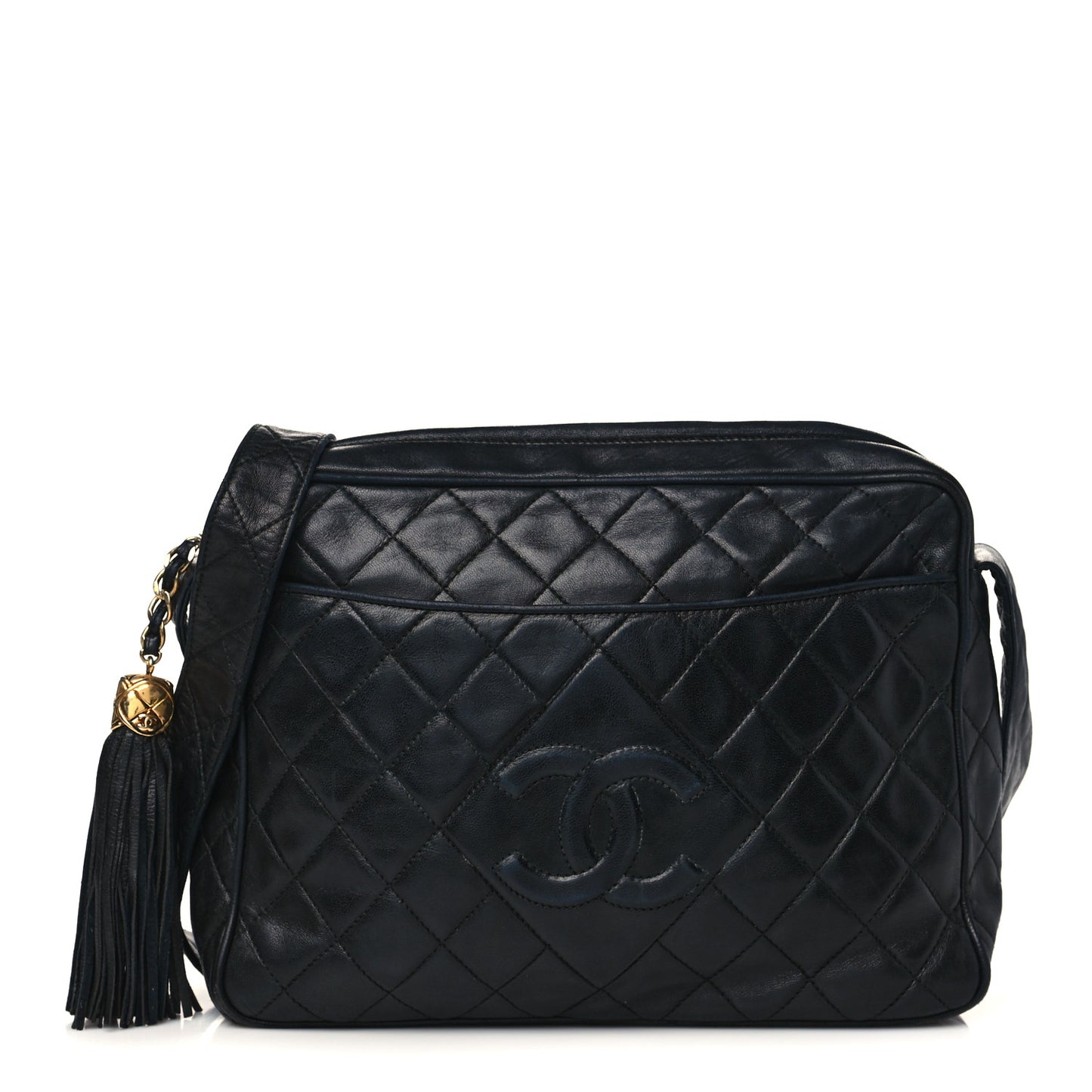 Lambskin Quilted CC Tassel Camera Case Black