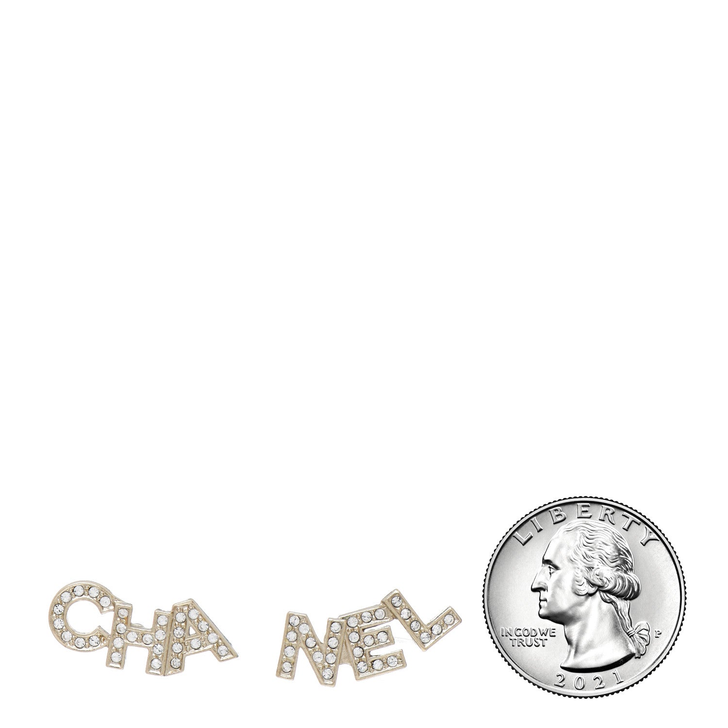 Chanel Crystal Pearl Signature Stud Earrings Gold 2 of 5