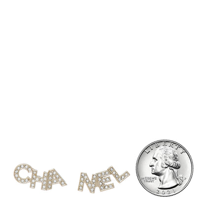 Chanel Crystal Pearl Signature Stud Earrings Gold 2 of 5