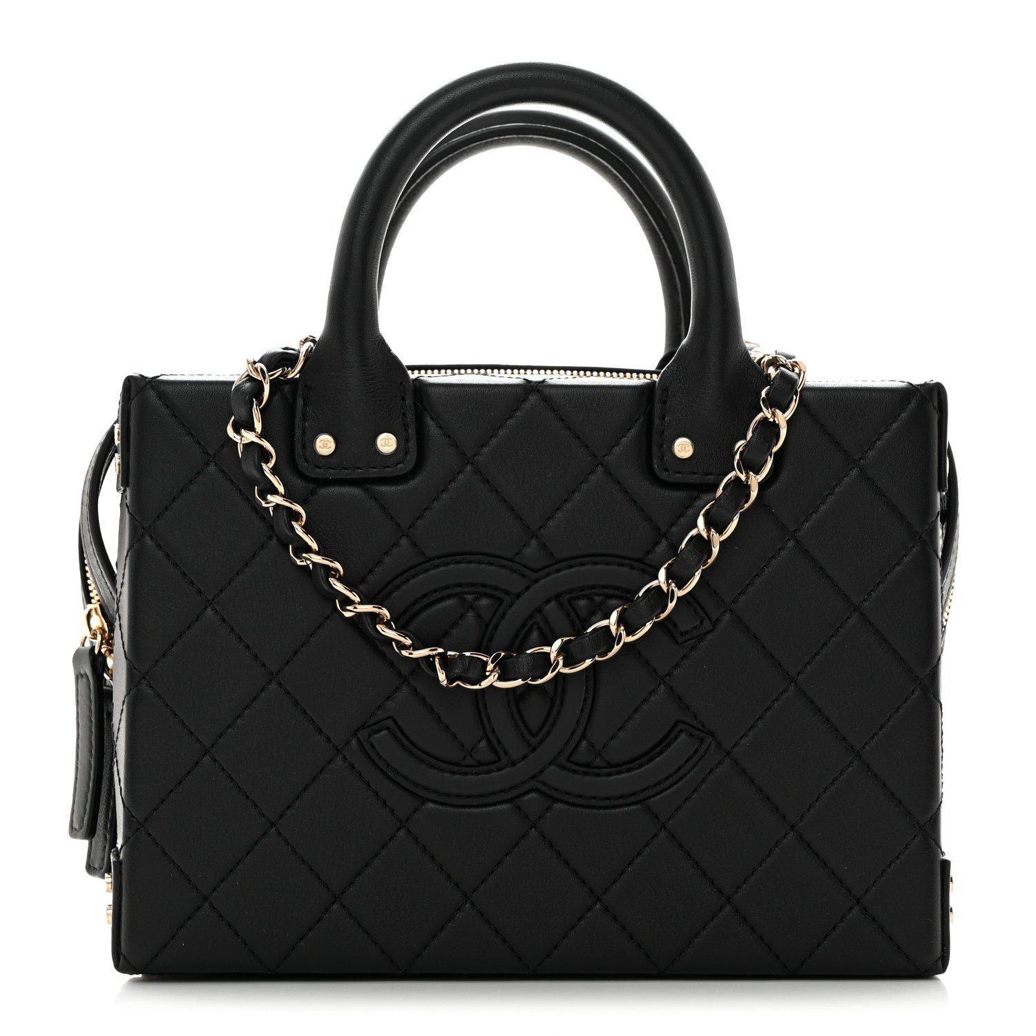 Chanel Calfskin Quilted Studded Square Vanity Case Black 1 of 10