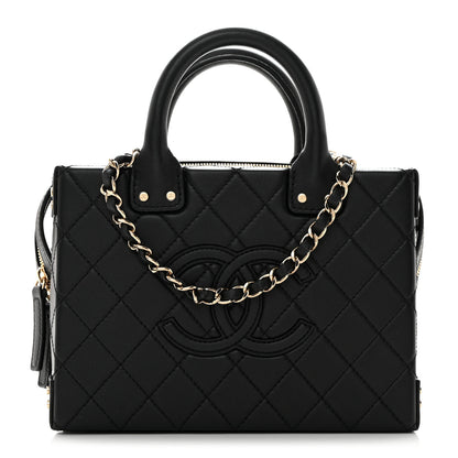 Chanel Calfskin Quilted Studded Square Vanity Case Black 1 of 10