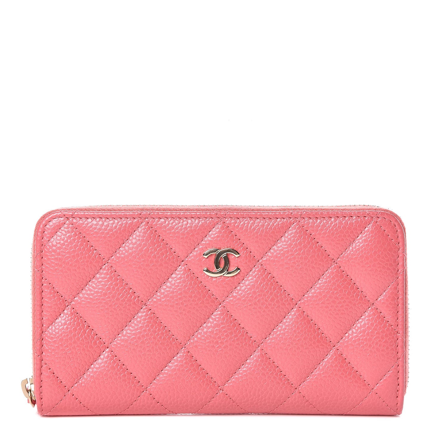 Iridescent Caviar Quilted Medium Zip Around Wallet Pink