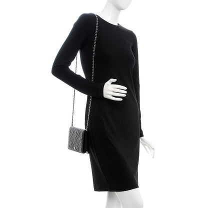Chanel Lambskin Camellia Studded Wallet on Chain WOC Black 2 of 9