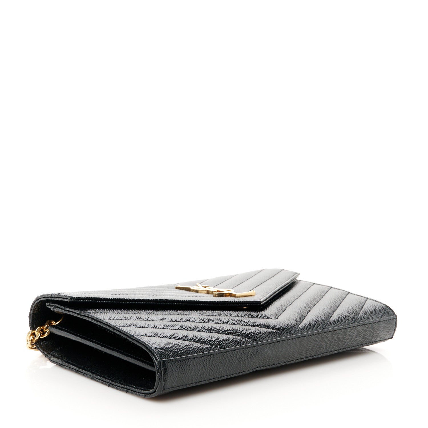 Saint Laurent Grain De Poudre Matelasse Chevron Monogram Chain Wallet Black 4 of 10