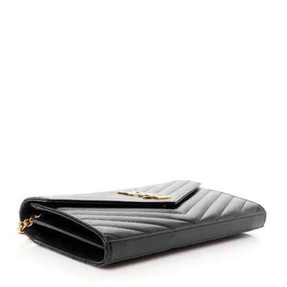 Saint Laurent Grain De Poudre Matelasse Chevron Monogram Chain Wallet Black 4 of 10