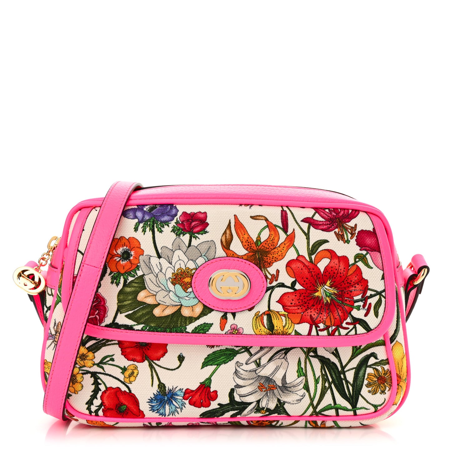 Canvas Flora Floral Shoulder Bag White Fuchsia Fluo