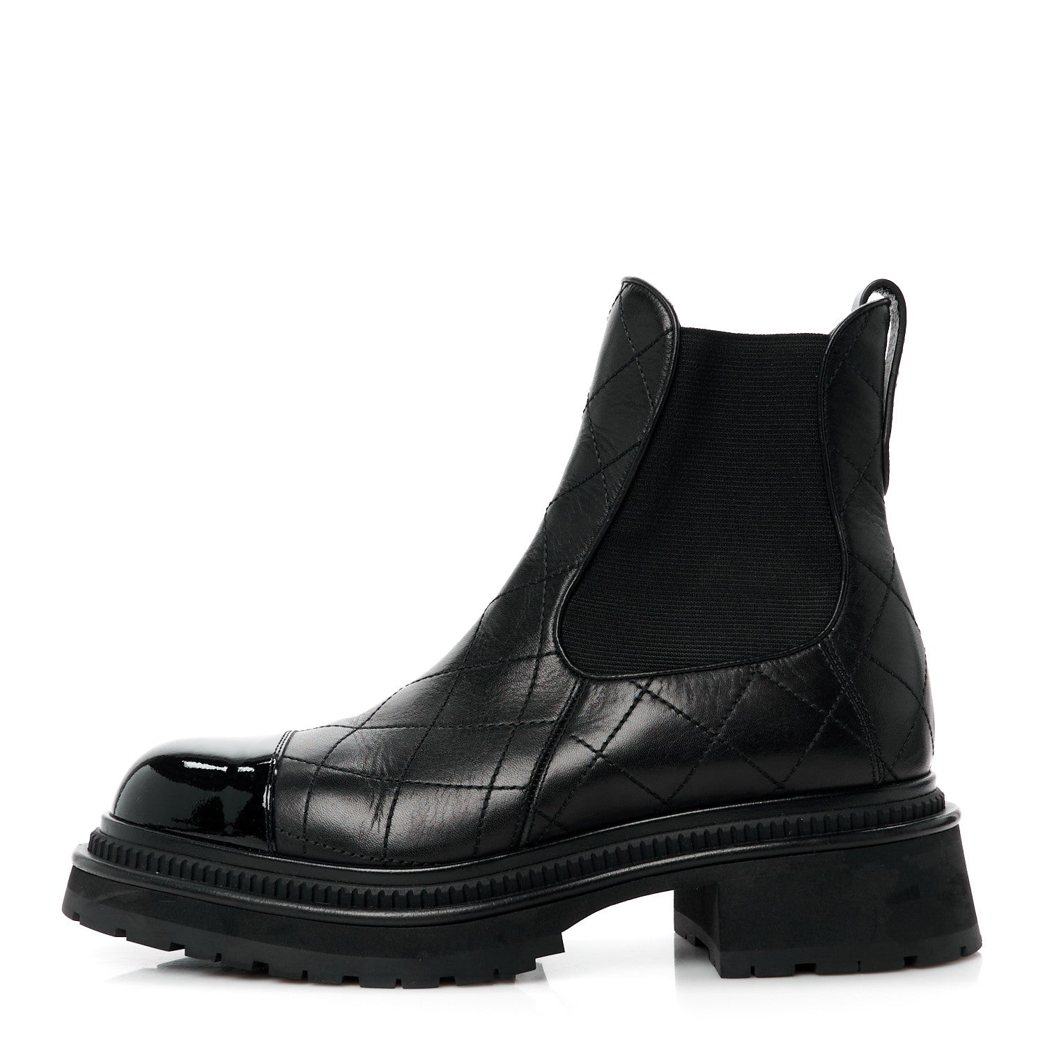 Chanel Calfskin Patent Cap Toe Quilted Short Boots 39 Black 1 of 9