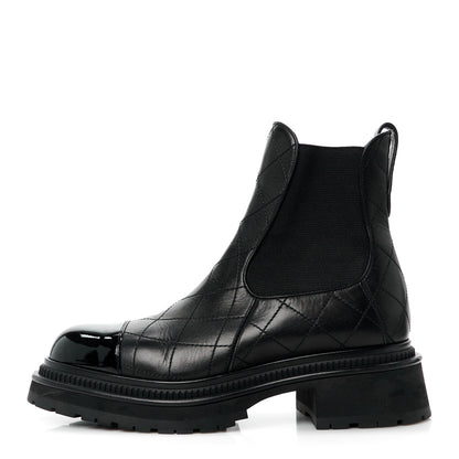 Chanel Calfskin Patent Cap Toe Quilted Short Boots 39 Black 1 of 9