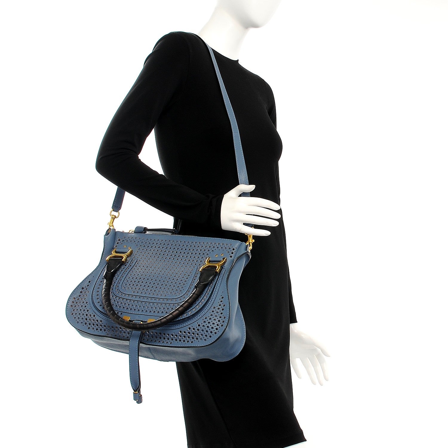 Chloe Calfskin Perforated Medium Marcie Satchel Blue 2 of 8