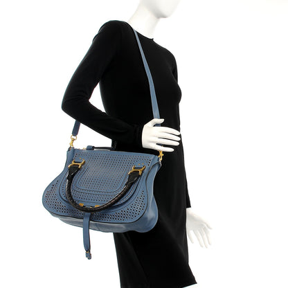 Chloe Calfskin Perforated Medium Marcie Satchel Blue 2 of 8