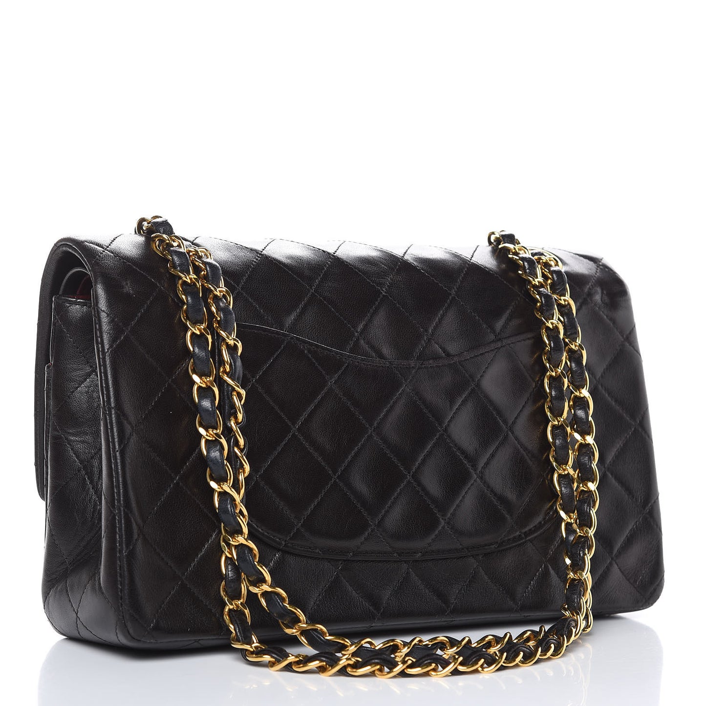 Lambskin Quilted Medium Double Flap Black