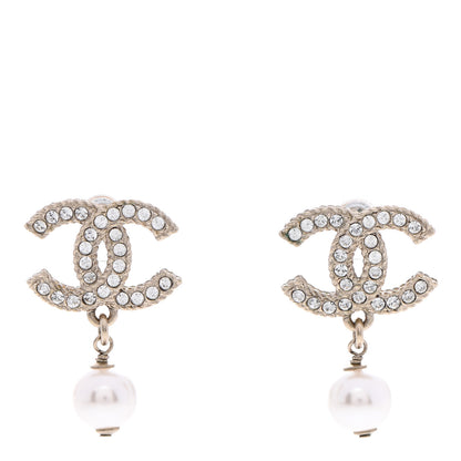 Chanel Crystal Pearl CC Drop Earrings Gold 1 of 4