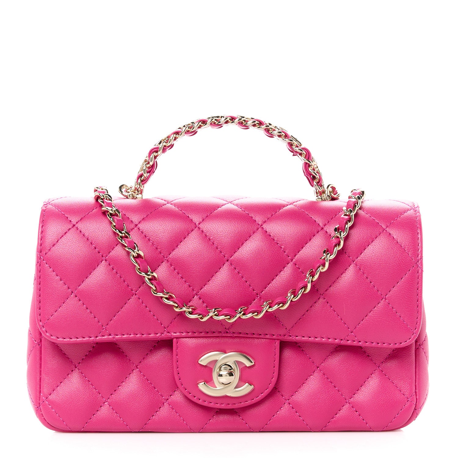 Chanel Lambskin Quilted Mini Crystal Top Handle Rectangular Flap Dark Pink 1 of 12