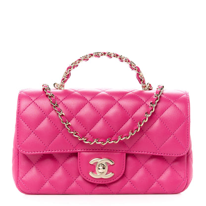 Chanel Lambskin Quilted Mini Crystal Top Handle Rectangular Flap Dark Pink 1 of 12