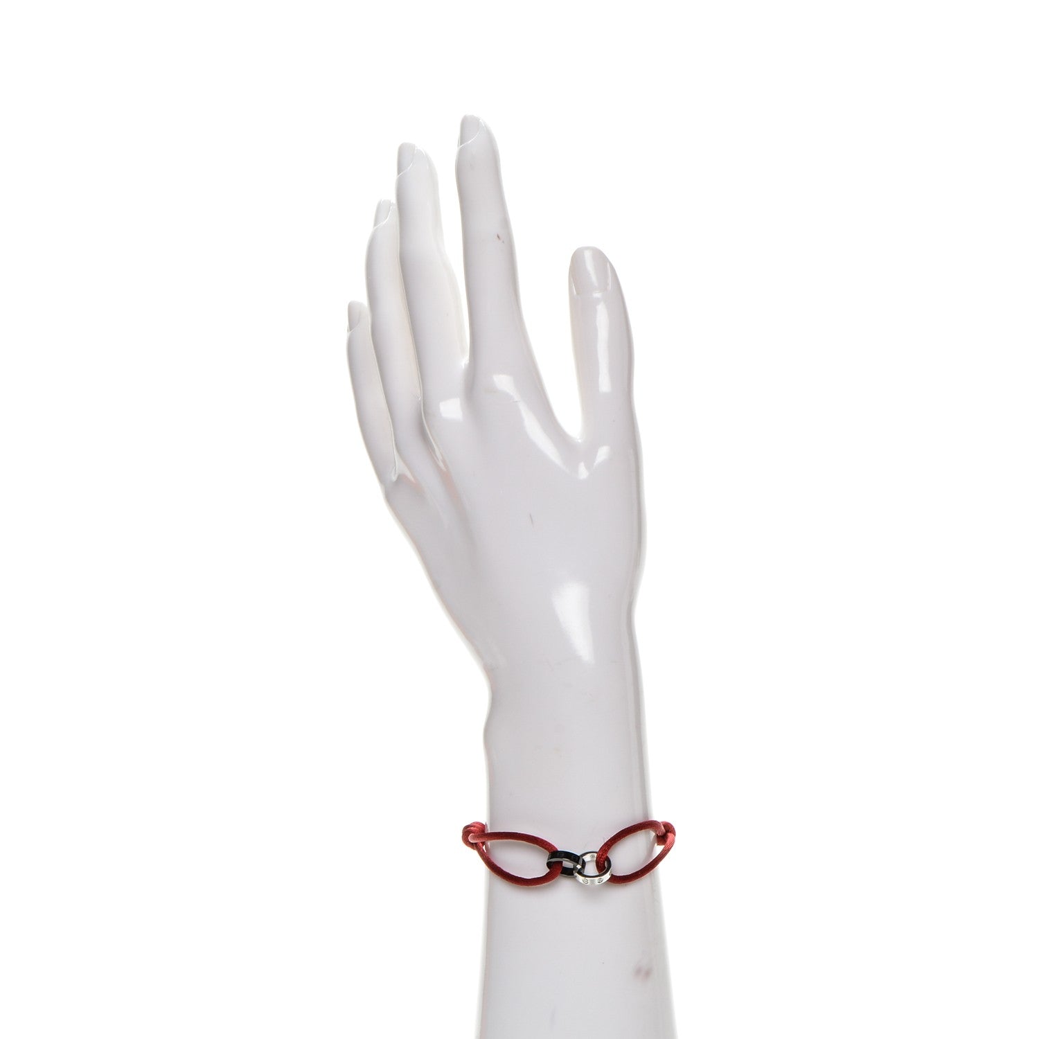 Cartier 18k White Gold Diamond Ceramic Silk Adjustable Two Hoops Love Bracelet Red 2 of 7