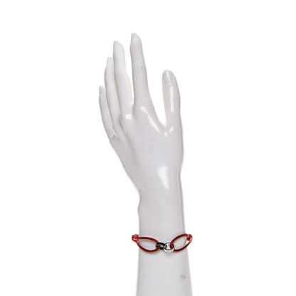 Cartier 18k White Gold Diamond Ceramic Silk Adjustable Two Hoops Love Bracelet Red 2 of 7