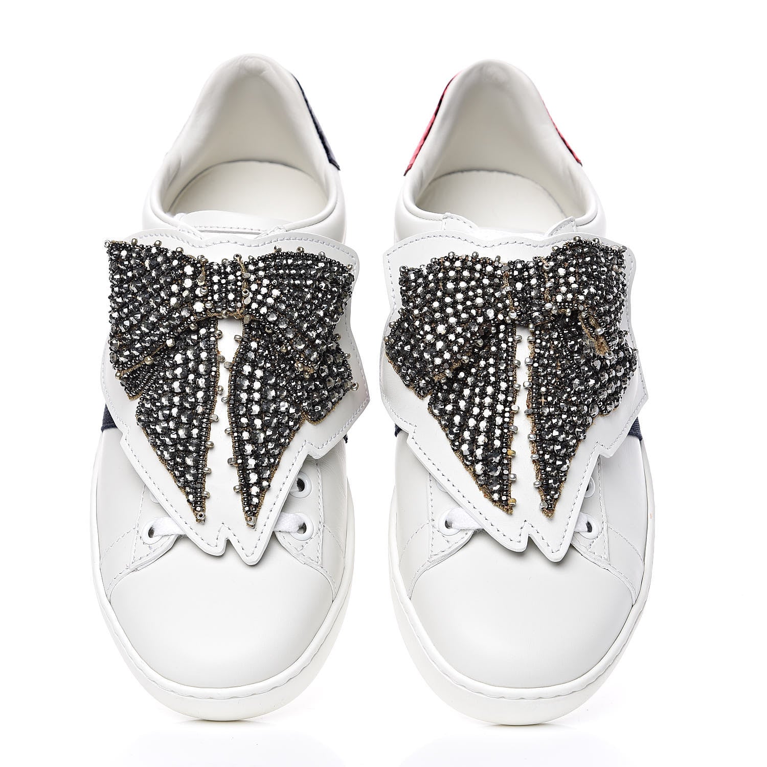 Gucci Calfskin Ayers Web Womens Ace Bow Lace Sneakers 36 White 3 of 13