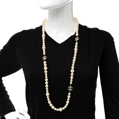 Chanel Crystal Pearl CC Long Necklace Gold 2 of 6