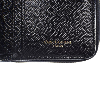 Saint Laurent Grain De Poudre Matelasse Chevron Monogram Compact Zip Around Wallet Black 6 of 7