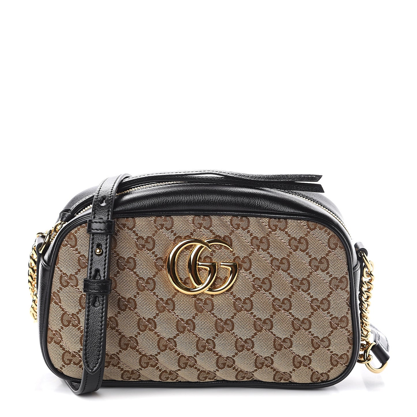 Monogram Matelasse Diagonal Small GG Marmont Chain Shoulder Bag Beige Black