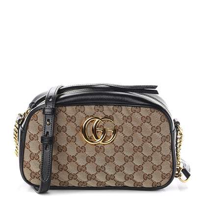 Gucci Monogram Matelasse Diagonal Small GG Marmont Chain Shoulder Bag Beige Black 1 of 8