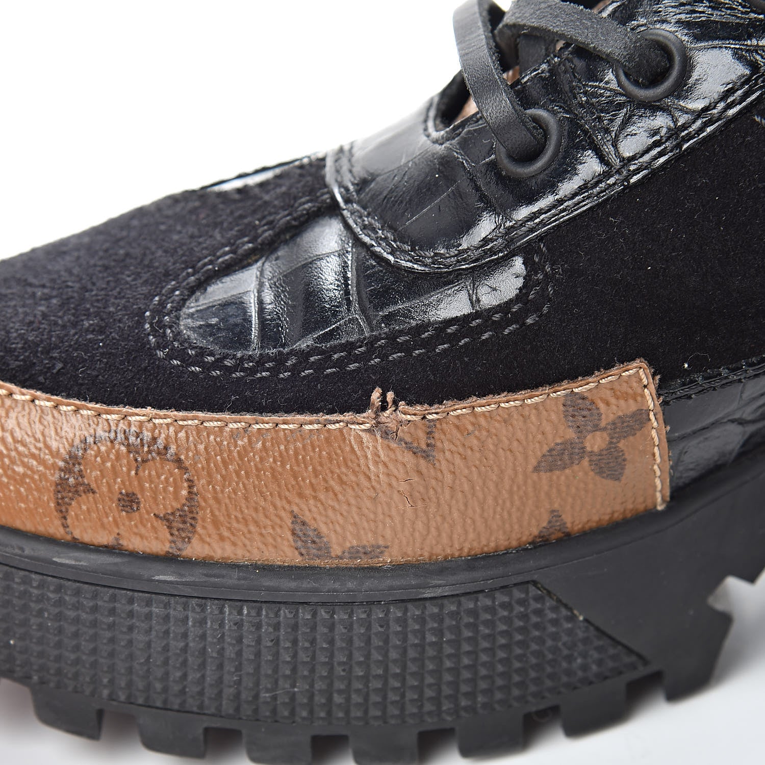 Louis Vuitton Suede Calfskin Reverse Monogram Laureate Platform Desert Boots 37.5 Black 9 of 12