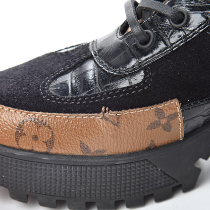 Louis Vuitton Suede Calfskin Reverse Monogram Laureate Platform Desert Boots 37.5 Black 9 of 12