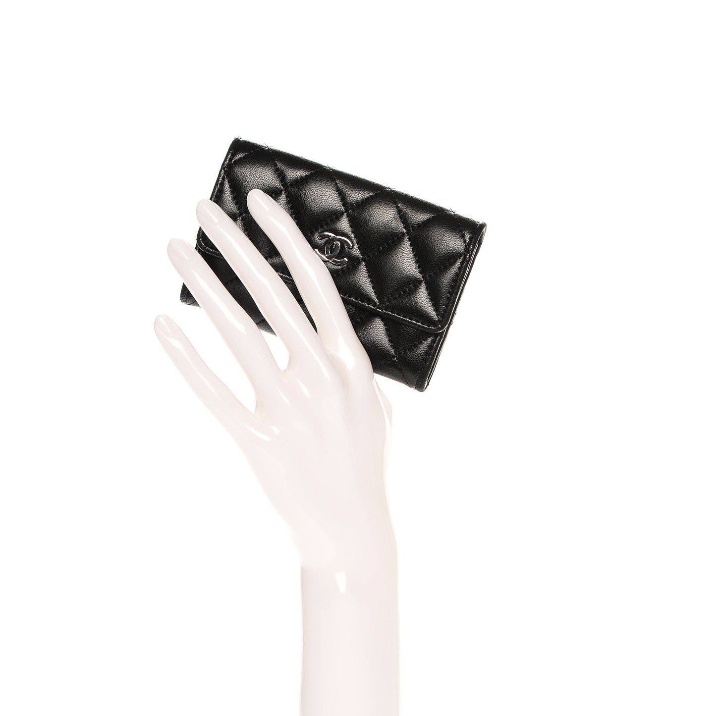 Lambskin Quilted Flap Card Holder Black