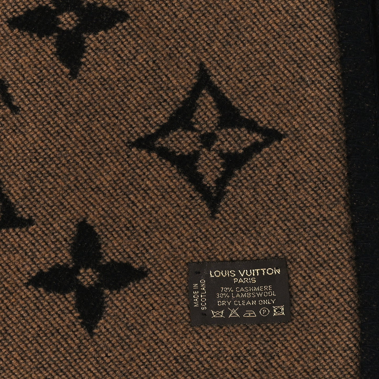Cashmere Wool Monogram Scarf Black Brown