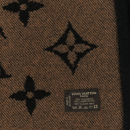 Louis Vuitton Cashmere Wool Monogram Scarf Black Brown 3 of 3
