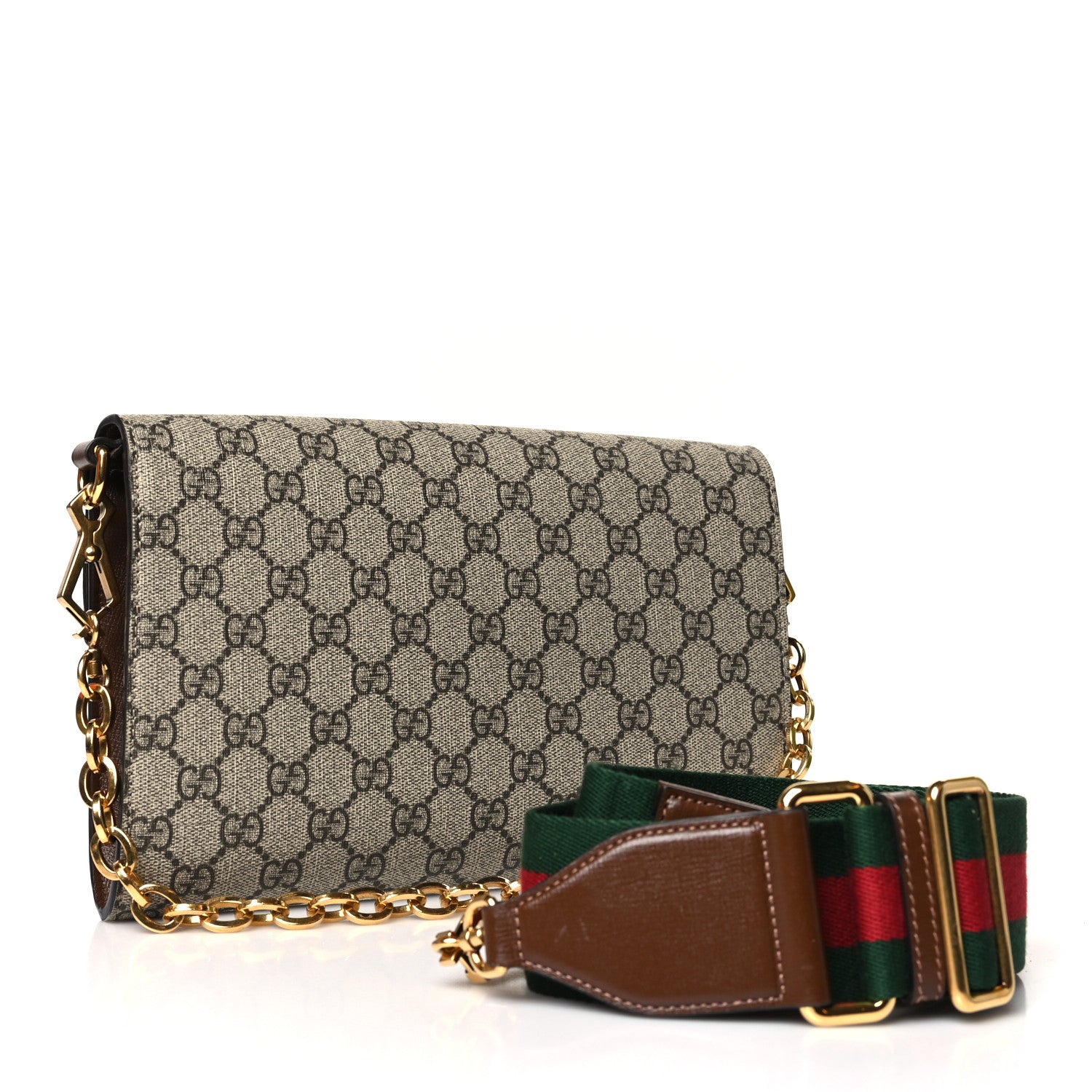 Gucci GG Supreme Monogram Azalea Calfskin Web Small Horsebit 1955 Crossbody Bag Beige Ebony Brown Sugar 3 of 10