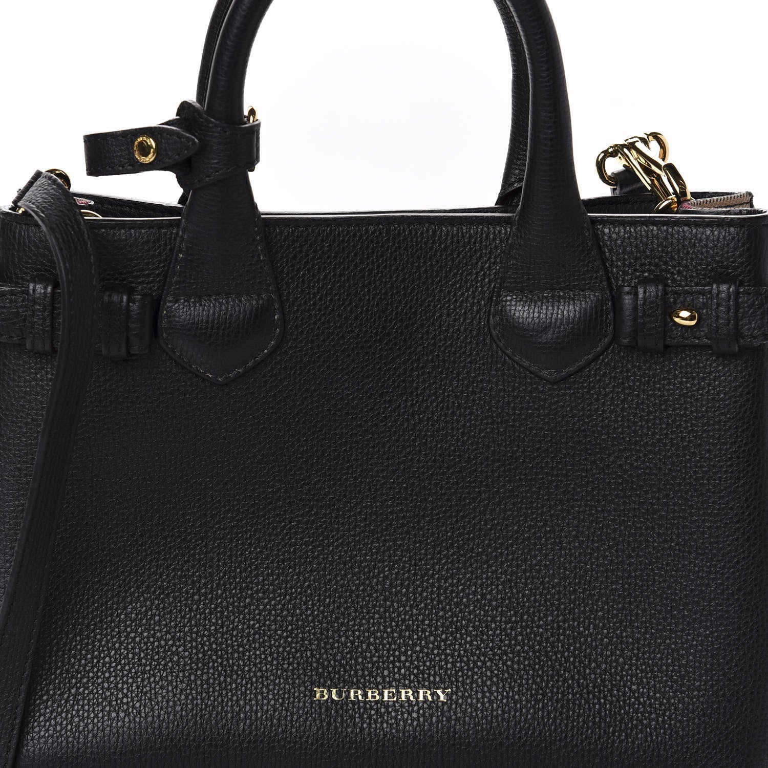 Burberry Grainy Calfskin House Check Small Banner Tote Black 9 of 9