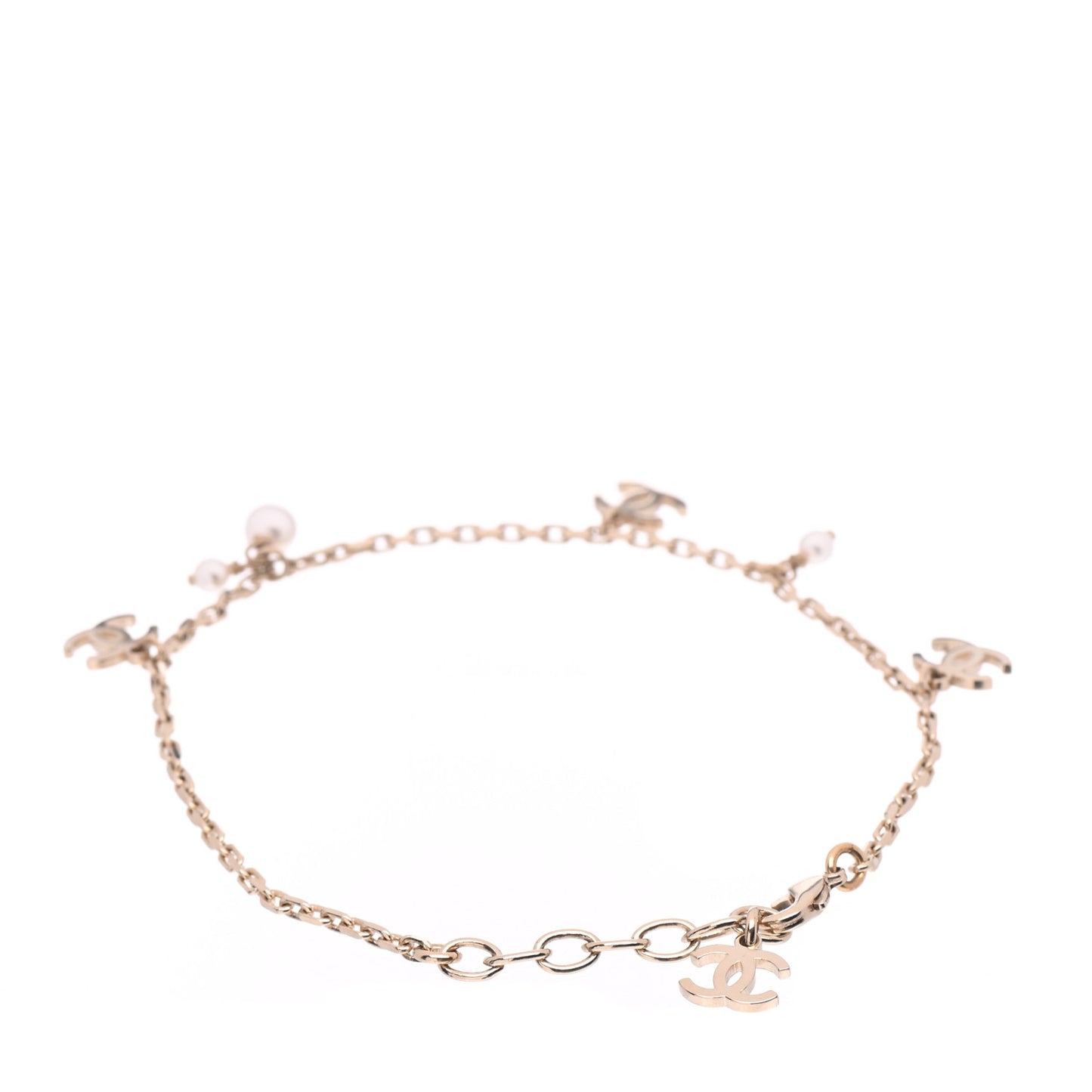 Pearl CC Chain Anklet Gold