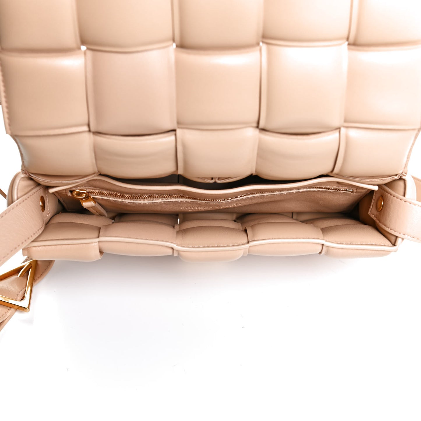 Nappa Maxi Intreccio Padded Cassette Crossbody Bag Almond
