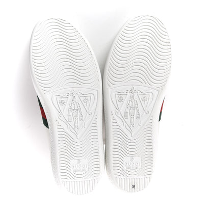 Gucci Calfskin Ayers Bee Embroidered Womens Ace Sneakers 36 White Green 7 of 10