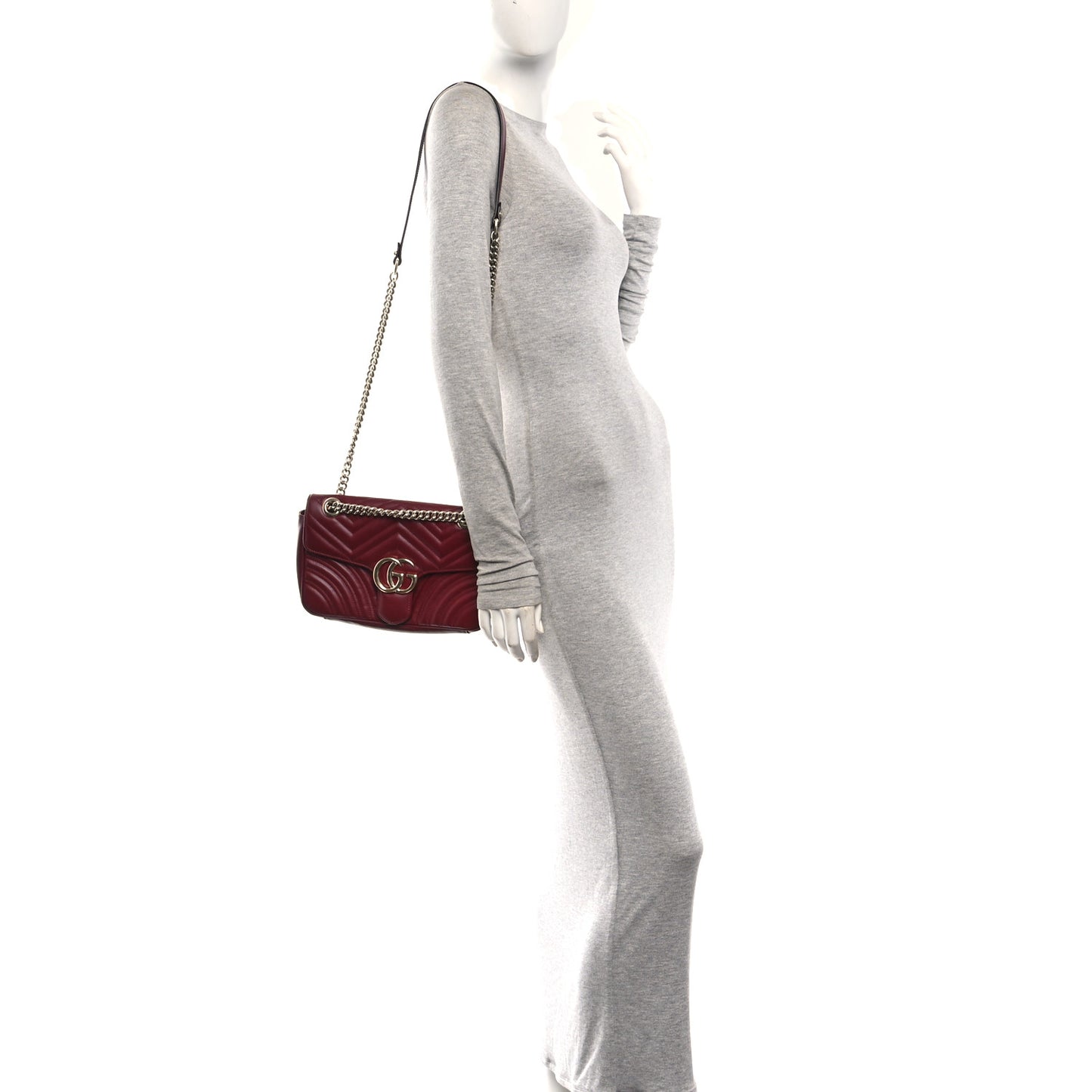 Calfskin Matelasse Small GG Marmont Shoulder Bag Rosso Ancora Red