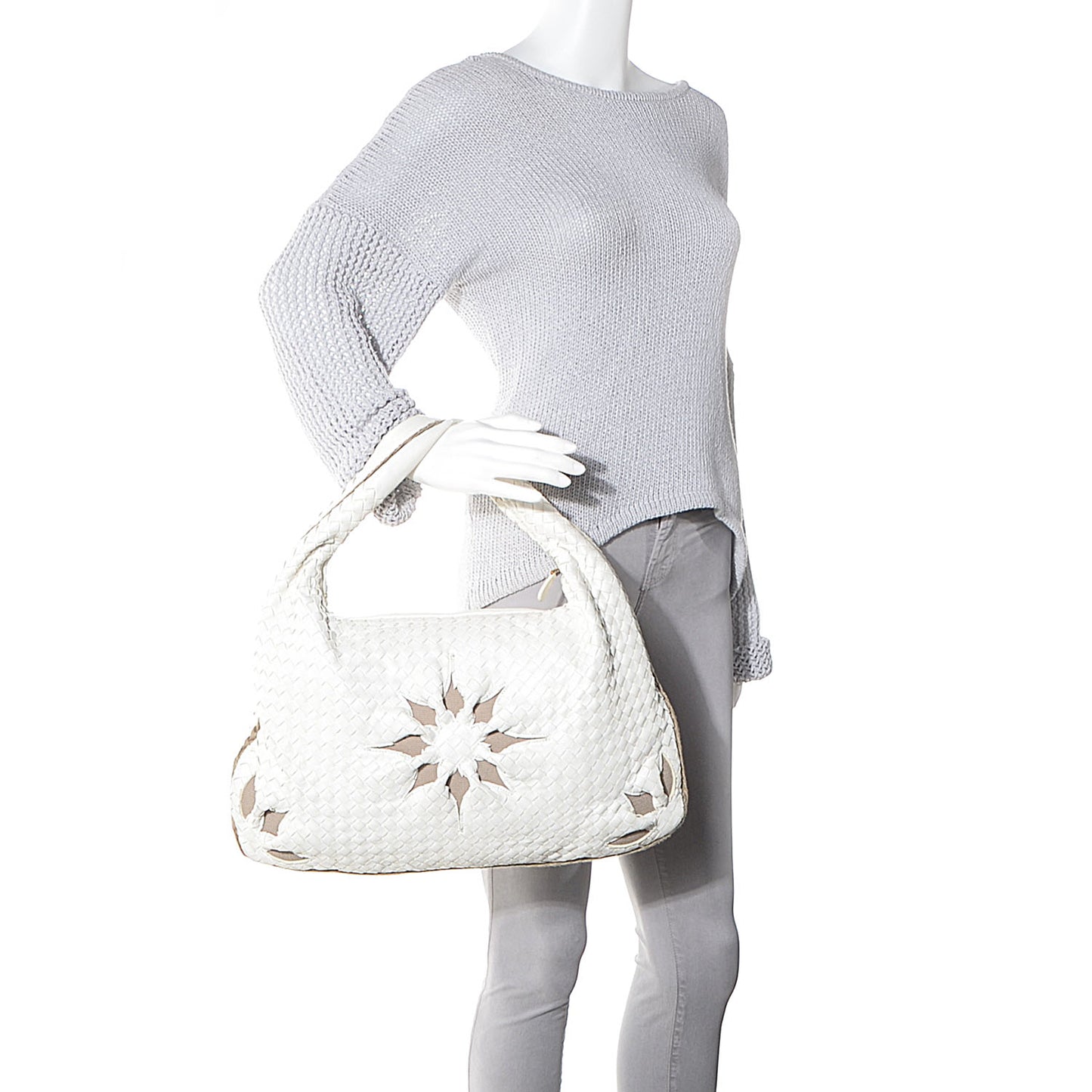 Nappa Intrecciato Flower Medium Veneta Hobo White